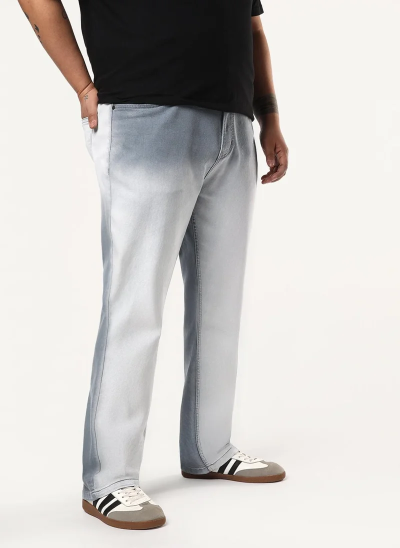 Urbano Fashion Urbano Plus Men's Light Grey Straight Fit Heavy Washed Faded Denim Jeans Stretchable